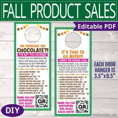 two door hangers with the words fall product sales and it's time to go nuts