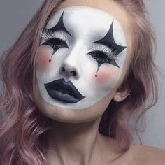 Jester Makeup, Black And White Clown, Circus Makeup, Mime Makeup, Scary Clown Makeup, Pierrot Clown, Drag Make-up, Creepy Halloween Makeup