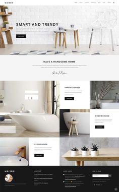 the homepage for an interior and furniture store is shown in black and white colors