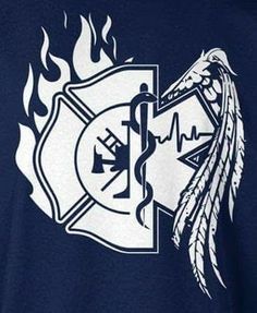 an image of a fire department t - shirt with flames and wings on the chest