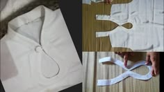 two pictures show how to make a shirt with paper and scissors, one shows the pattern