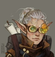 Firbolg Cosplay, Dnd Steampunk Character, Elven Artificer, Dnd Rogue Character Design, Halfling Artificer, Dnd Npc Ideas, Artificer Character Design, Elf Artificer, Halfling Character Art