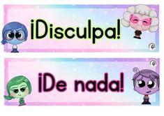 two signs with cartoon characters on them that say discupa and ide nadda