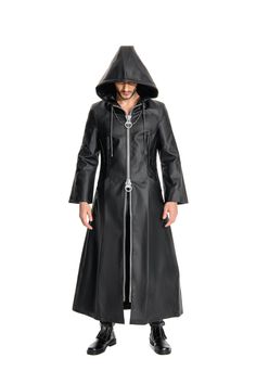 PRICES MAY VARY. Mens Hooded Cloak Robe Role Play Costume Cosplay Office Uniform Coat Halloween Long Leather Jacket Costume Fabric:Leather Including:As Shown Please check the size chart in the "Product Description" carefully before you make order! Best gift for dress up parties, role play, Halloween night, stage performances, cosplay, masquerade ball or dailywear Size Chart: Men X-Small: Height 165cm/65in, Chest 86-89cm/33-35in, Waist 71-74cm/28-29in, Hip 81-86cm/32-34in, Shoulder Width 44cm/17. Long Leather Jacket, Role Play Costume, Office Uniform, Dressup Party, Hooded Cloak, Masquerade Ball, Costume Cosplay, Mens Hooded, Role Play