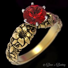 Innocent Beauty, Ruby Flower, Lily Ring, Floral Wedding Bands, Floral Art Nouveau, Art Nouveau Ring, Lily Wedding, Lily Flowers, Ring Sizer