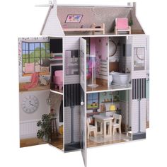 a doll house with all the furniture and accessories in it's rooms, including a dining area