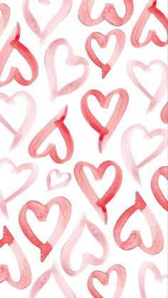 red watercolor hearts on white background