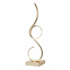 a gold sculpture with a spiral design on it's base and a white background