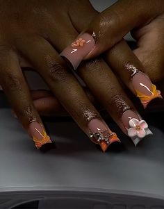 Tapered Square Acrylic Nails Designs, Brown Fall Nail Set, Nail Ideas Acrylic Brown, Photoshoot Nails Ideas, Fall Acrylic Nails Black Women, Almond Nails Designs Black Women, Fall Acrylic Nails Ideas Square, Medium Long Square Nails, Thanks Giving Nails Ideas