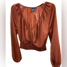 Nwt Gap Rust Orange Deep V Neck Crop Top Never Worn. Very Cute Piece! Low Cut Blouses, V Neck Crop Top, Cut Blouse, Rust Orange, Neck Crop Top, Amber Color, Deep V Neck, Deep V, Gap