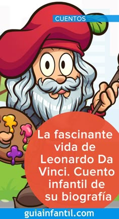 a cartoon character with a red hat and long white beard holding a paintbrush in his hand