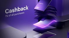 an image of a purple background with the words cashback on it and three stacks of electronic devices