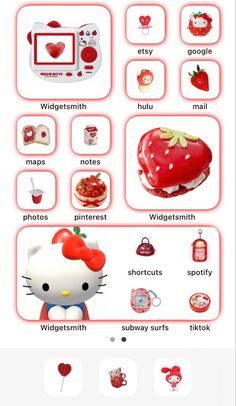 the hello kitty theme is shown in red and white