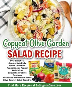 an advertisement for salad recipe with ingredients in the background