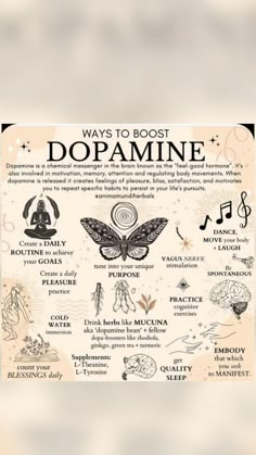 a poster with the words ways to boot dopamine on it and an image of