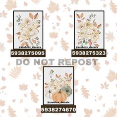 four pictures with flowers and leaves on them, one is not repposted to the wall