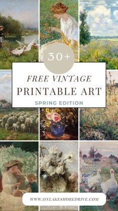 Over 30 free downloadable vintage art prints (spring edition) Free Vintage Art, Free Printable Artwork, Printable Vintage Art, Free Wall Art, Free Vintage Printables, Free Printable Wall Art, Free Printable Art, Vintage Farmhouse Decor, Vintage Printable