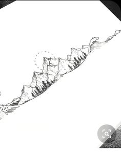 a black and white drawing of a mountain