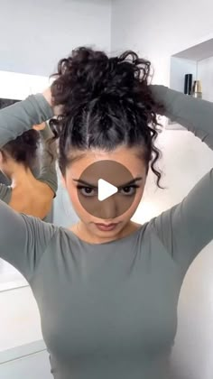 Cute Updos For Curly Hair Natural Curls, Up Do Curly Hairstyles For Black Women, Braids With Messy Buns, Bun For Curly Hair Natural Curls, Hairstyles Bun With Braid, Curly Hairstyles With Bangs Updo, Work Up Do Hairstyles, Curly Pony Updo, Curly Hair Quick Updo