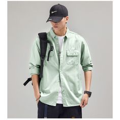 Mne’s Single Breasted Solid Color Long Sleeve Shirt  Material: 100% cotton  Size: M, L, XL, 2XL, 3XL Color: Dark Yellow, Gray  Season: Spring, Autumn, Winter   Occasion: Leisure, Outdoor, Daily, Vacation, Fall Outfits Green Cotton Tops With Casual Collar, Green Cotton Top With Casual Collar, Khaki Casual Shirt For Fall, Green Shirt With Casual Collar And Pockets, Green Shirt With Pockets And Casual Collar, Casual Green Long Sleeve Shirt, Green Cotton Shirt With Pockets, Green Long Sleeve Flannel Shirt, Green Casual Collar Top