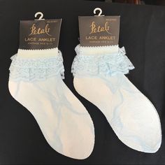 Set Of 2 Petals Deadstock Ankle Socks With Lace Trim New With Tags In Baby Blue Blue Lace Socks, Socks With Lace, Lace Socks, Thigh High Socks, Ankle Socks, Thigh High, Blue Lace, High Socks, Thigh Highs