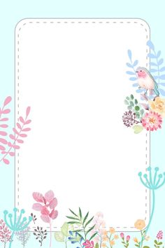 a floral frame with birds and flowers on it, in pastel blue background photo