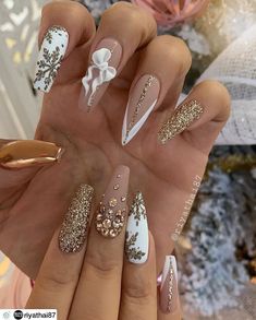 New Years Nail Designs, Winter Nails Acrylic, Gold Nail, Christmas Nails Acrylic, Winter Nail Designs, New Year's Nails, Nailed It