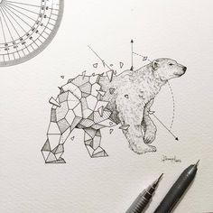 a drawing of a polar bear with geometric shapes