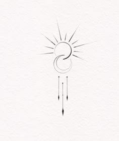 the letter s is drawn in black ink on white paper with an arrow and sun above it