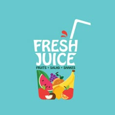 fresh juice with fruits and vegetables on the side, logo design for fruit - salad - shakes