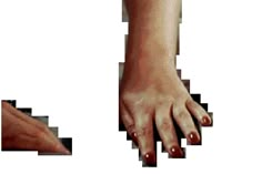 a woman's arm and hand with red nail polish on her nails, from the side view