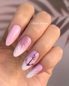 Cruise Inspired Nails, Anchor Nail Designs, Cruise Nails, Beachy Nails, Impress Nails, Almond Nails Designs, Neutral Nails, Beach Nails