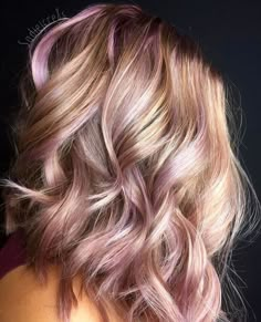 Blonde Streaks, Pink Highlights, Wavy Curly Hair, Hair Makeover, Hair Color And Cut, Pastel Hair, Ombre Balayage, Hair Envy, Gold Hair