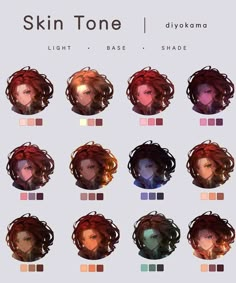 an image of skin tones for different types of hair