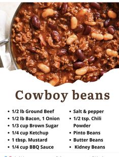 an advertisement for cowboy beans with instructions on how to cook it in the microwave or oven