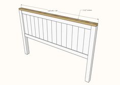 the measurements for a headboard made out of wood and white with wooden slats