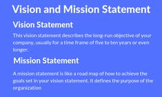 a blue background with the words vision and mission statement