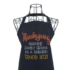 Standard black two pocket adjustable neck soil and crease resistant apron - Life Has Just Begun Thanksgiving Apron, Black Thanksgiving, Thanksgiving Servings, Easy Thanksgiving Crafts, Embroidered Apron, Apron With Pockets, Shirts To Make, How To Start Conversations, Easy Thanksgiving