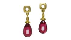 Šepkus E-238M 18K Yellow Gold “Hanging Fruit” Rubellite Tourmaline Briolette Drop Earrings Gold Earring Tops, Earring Tops, Gold Earring, Yellow Gold Earring, Ear Jewelry, Jewelry Earrings, Sparkle