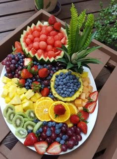 a white plate topped with lots of fruit