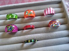 All things 70s had a revival in the 90s, including funky plastic rings, like these reverse painted acrylic ones. B152 We have Green squiggle, size 9 Orange branch, size 9 Pink stripe, size 8.5 Pink star, size 8 Red band, size 7.5 Brown blobs, size 5.5 Black band, size 9 Acrylic Ring, Plastic Ring, Reverse Painted, Red Band, Pink Stars, Red Jasper, Shoe Clips, Pink Stripes, Screw Back Earrings