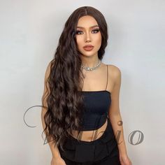 Brown Extra Long Curly Wavy Wig Without Bangs | Synthetic Wig | 30 Inc – VIKIO Wavy Wig, Short Wigs, Long Wigs, Real Human Hair, Straight Wig, Synthetic Wig, Womens Wigs, Long Curly, Skin So Soft