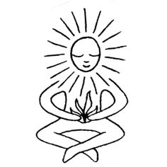 a black and white drawing of a person sitting in the middle of a lotus position