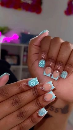 Spring Nail Sets Short, Acrylic Nail Application, Nail Application, Aqua Nails, Cute Short Nails, Formal Dance