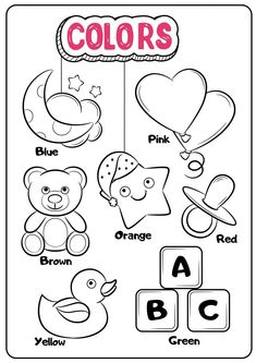 a coloring page with the words colours and pictures for children to color in, including teddy bears