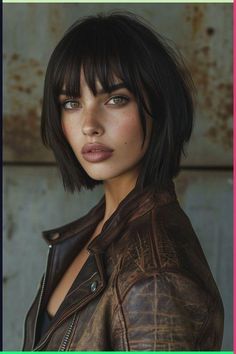 Revamp your style with edgy blunt bobs featuring textured bangs for a bold and chic look. Check out our full collection of trendy blunt bobs with bangs and elevate your haircut game today! Short Cropped Hair, Crop Hair, Edgy Hair, Short Hair With Bangs, Bob Haircut, Haircuts With Bangs, Stylish Hair, Short Hair Cuts For Women, Short Hairstyles For Women