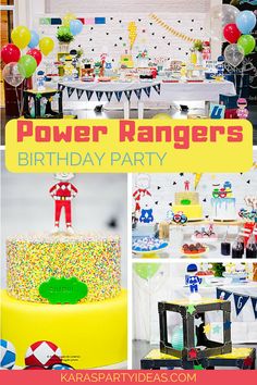 a collage of photos with the words power rangers birthday party written in bold letters