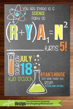 an image of science birthday party poster