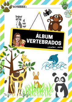 an image of a sign that says album veretebrados with animals around it