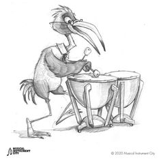 a drawing of a bird playing the drums